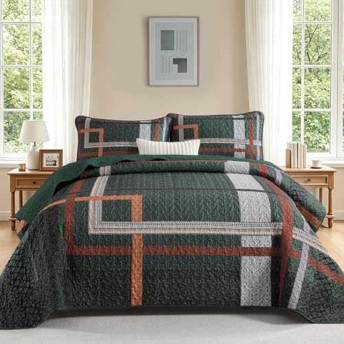 Stripe Bedspread Quilt - Forest Green