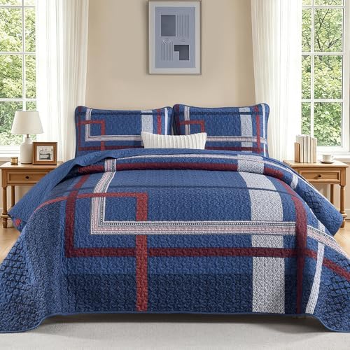 Stripe Bedspread Quilt - Navy Blue