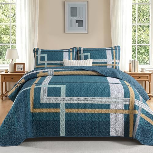 Stripe Bedspread Quilt - Teal