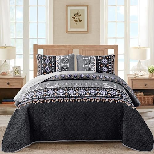 Thanksgiving Boho Quilt - Black Grey
