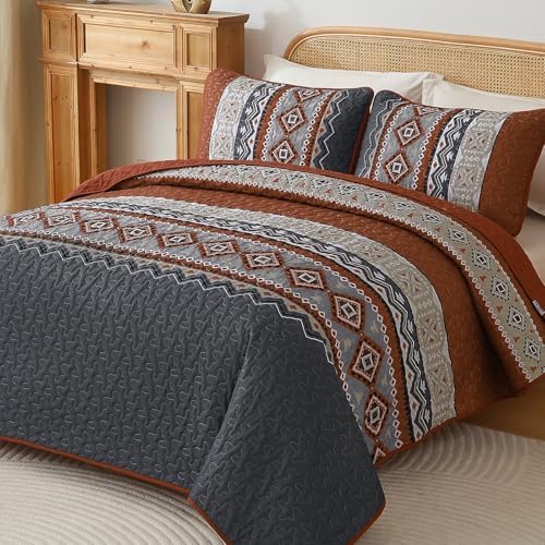 Thanksgiving Boho Quilt - Orange Grey